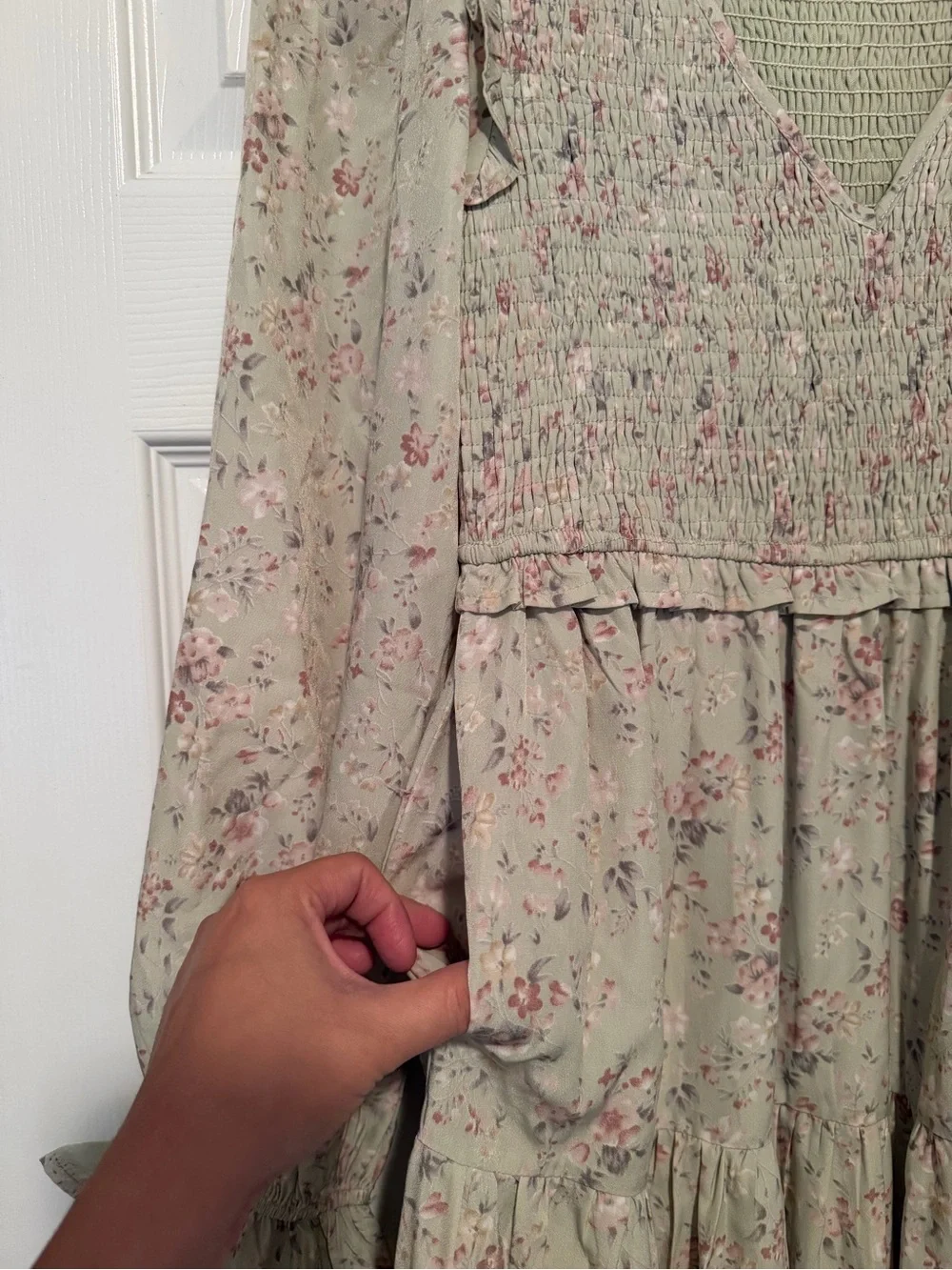 Altar'd State Sage Floral Smocked Maxi Dress
